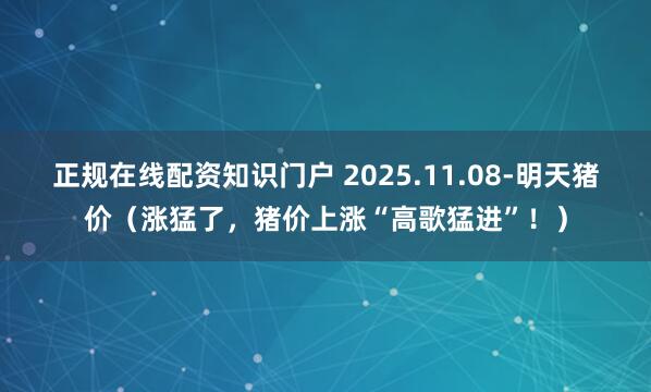 正规在线配资知识门户 2025.11.08-明天猪价(涨猛了,猪价上涨“高歌猛进”!)